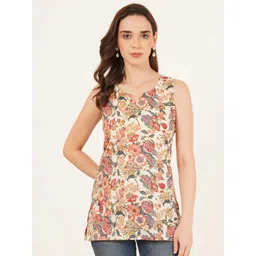 Brownverse Woen Ethnic Motifs Printed Sleeveless Jaipuri Short Kurti-picture-35