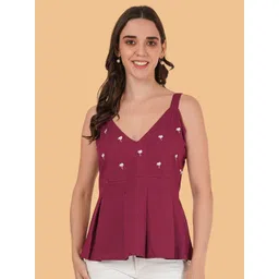Brownverse Women Embroidered Cotton Peplum Top-picture-36