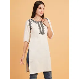 Brownverse Women Embroidered Khadi Kurta-picture-27