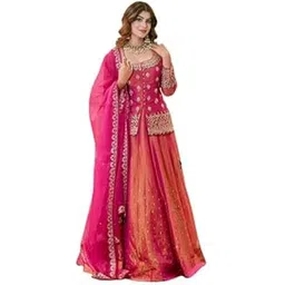 brulry Women's Orange Color Embroidered Lehanga Choli Set-picture-29