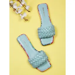 Bruno Manetti Women Blue Textured Open Toe Flats-picture-40