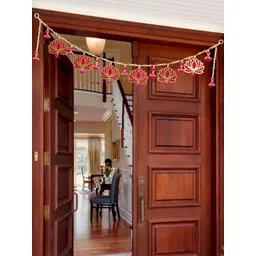 BS AMOR 2 Pcs Pink & Golden Traditional Floral Toran Door Hangings-picture-32