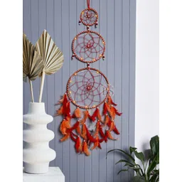 BS AMOR Orange & Red 3 Ring Dream Catcher With Lights & Feather-picture-29
