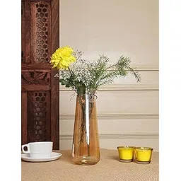 BS AMOR Clear Glass Vase for Decor Home Handmade Modern Large Flower Vases for Centerpieces Living Room Kitchen Office Wedding 8.7 Inch (Brown) (Amber)-picture-10