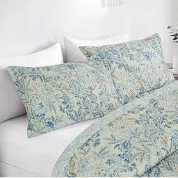 BSB HOME 100% Cotton Quilted/Ultrasonic 280 Tc Printed King Size Bed Cover/Bedsheet/Bedspread Comforter with 2 Pillow Shams/Cover, (Luxurious, 90 x100 inches, Floral Teal & White)-picture-15