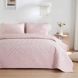 BSB HOME 100% Microfiber Ultrasonic 280 Tc Printed King Size Quilted Bed Cover/Bedspread/Bedding Set with 2 Pillow Covers, (Luxury, Pink, 7.5ft X 8ft Inches, 254X228 cm)-picture-13