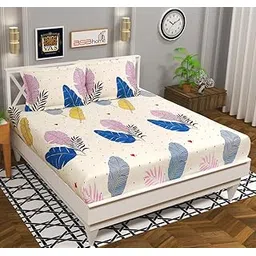 BSB HOME 120 TC Double Floral Bedsheet with 2 Pillow Covers | 110 GSM Soft Brushed Microfiber - Breathable & Wrinkle Free - (86 X 88 Inch, Off White)-picture-21
