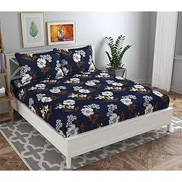BSB HOME 120 TC Double Abstract Floral Bedsheet with 2 Pillow Covers | 110 GSM Soft Brushed Microfiber - Breathable & Wrinkle Free - (86 X 88 Inch, Dark Blue & Beige & Brown)-picture-20