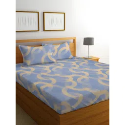 bsb home Blue & Brown Abstract 160 TC Queen Bedsheet with 2 Pillow Covers-picture-34