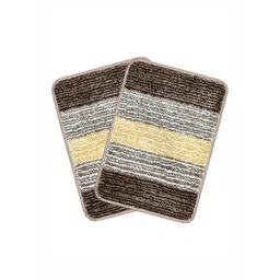 bsb home Brown & Yellow 2 Pieces Textured Striped Anti Skid Doormats-image-19