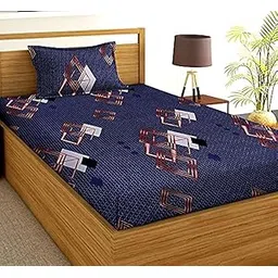 BSB HOME Cotton Daimond Printed Mix N Match Single Bedsheet with 1 Pillow Covers for Single Cot, Multicolor, Pack of 1-picture-45