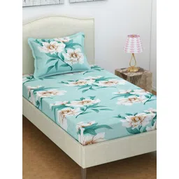 bsb home Green & Beige Floral 144 TC Single Bedsheet with 1 Pillow Covers-picture-30