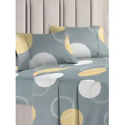 bsb home Grey & Yellow Geometric 144 TC Queen Bedsheet with 2 Pillow Covers-picture-30