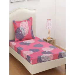 bsb home Pink Floral 144 TC Single Bedsheet with 1 Pillow Covers-picture-29
