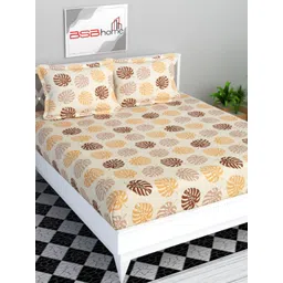 bsb home Valancia Beige Floral Printed 144TC Wrinklfree Queen Bedsheet Set 2.28 m x 2.2 m-picture-32