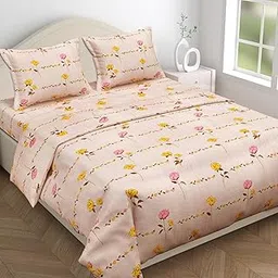 BSB HOME Kingston Collection Super King Size Bedsheets with 2 King Size Pillow Covers| Luxury Soft Sheets (3pcs Set) |108x108 inches, Leaf Printed (Floral, Beige and Yellow)-picture-18