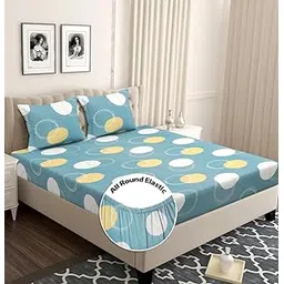 BSB HOME Premium 100% Microfiber Striped Elastic Fitted Bedsheets with 1 King Size Pillow Covers | Double|Queen Bed with All Around Elastic 180 TC Supersoft | Size-78 X 72+10" Grey & White Polkadot-picture-14