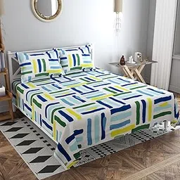 BSB HOME Prime Collections 100% Cotton Feel Double/Queen Size Bedsheets with 2 Pillow Covers Cotton, 180tc Abstract Light Green and Blue Bedsheets for Double Bed Cotton (7ft X 7.5ft)-image-9