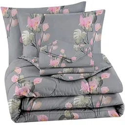 BSB HOME Style Super Soft Glace Cotton King Size AC Comforter Wedding Gift Set (with Bag) for Double Bed with 1 Flat Bedsheet and 2 Pillow Cover Pastel Colours Grey and Pink (4PC Comforter Set)-image-36