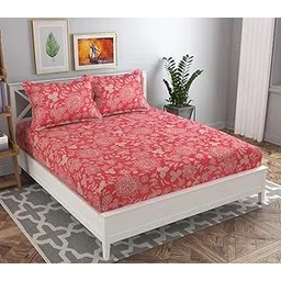 BSB HOME® Double Bedsheet with 2 Pillow Covers | 144 TC Soft Brushed Microfiber - Breathable & Wrinkle Free - 3 Pcs Set | Red Black (Big Flower)-image-36
