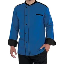 bsf uniforms Men's Full Sleeves Small Royal Blue Polycotton Black Piping Contrast Chef Coat-picture-39