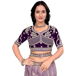 BSR Creation Purple Embroidered Women’s Blouse | Heavy Thread & Zari Work | Stylish Festive Readymade Saree Blouse for Weddings, Parties Short Sleeve Designer Bridal Blouse-picture-33