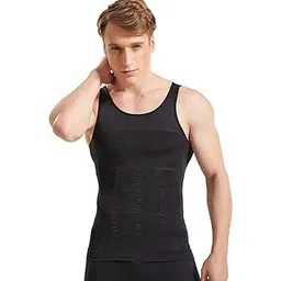 bstar Tummy Tucker Vest for Men and Boys Slimming Body Shaper Vest Abs Abdomen Slim Stretchable Tummy Control Vest Shapewear Undershirt Gym Workout (Mn-VST-BS31) (Size L) (Black)-picture-32