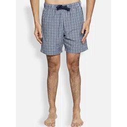 BStories Men Navy Blue & White Checked Lounge Shorts-picture-18