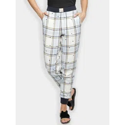 BStories Women Navy Blue & White Checked Cotton Joggers-picture-28