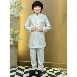 BT DEZINES Boys Colorblockered Embroidered Sequined Sherwani & Trousers Set-picture-20