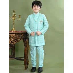 BT DEZINES Boys Cotton Silk Embroidered Sequined Sherwani Shrug Set-picture-20