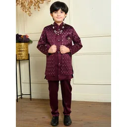 BT DEZINES Boys Embroidered Sequined Shrug & Trousers Sherwani Set-picture-19