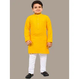 BT DEZINES Boys Ethnic Motifs Chikankari Embroidered Regular Sequinned Kurta with Pyjamas-picture-14