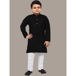 BT DEZINES Boys Ethnic Motifs Chikankari Embroidered Regular Sequinned Kurta with Pyjamas-picture-56