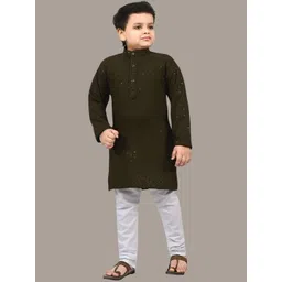 BT DEZINES Boys Ethnic Motifs Chikankari Embroidered Regular Sequinned Kurta with Pyjamas-picture-35