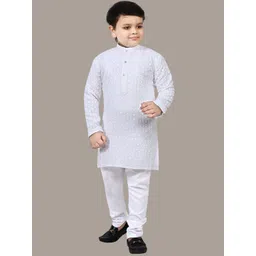 BT DEZINES Boys Ethnic Motifs Chikankari Embroidered Regular Sequinned Kurta with Pyjamas-picture-16