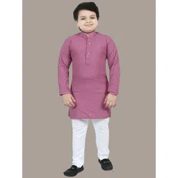 BT DEZINES Boys Ethnic Motifs Chikankari Embroidered Straight Kurta with Churidar image 1