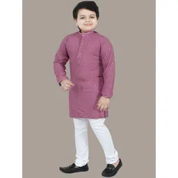 BT DEZINES Boys Ethnic Motifs Chikankari Embroidered Straight Kurta with Churidar image 5