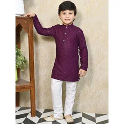 BT DEZINES Boys Ethnic Motifs Embroidered Sequinned Chikankari Kurta with Pyjamas-picture-20