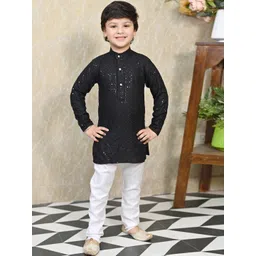 BT DEZINES Boys Ethnic Motifs Embroidered Sequinned Chikankari Kurta with Pyjamas-picture-19