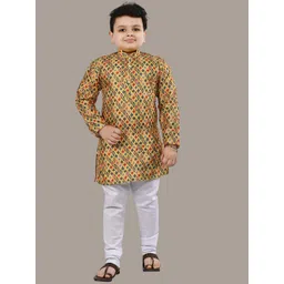 BT DEZINES Boys Ethnic Motifs Printed Sequinned Raw Silk Straight Kurta With Pyjamas-picture-34