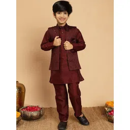 BT DEZINES Boys Geometric Sequined Embroidered Kurta & Pyjama Set With Shrug-picture-10