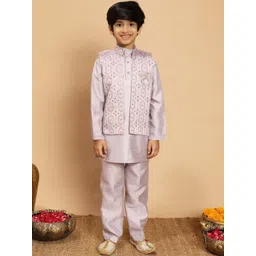 BT DEZINES Boys Mandarin Collar Long Sleeves Straight Kurta With Pyjamas & Jacket-picture-17