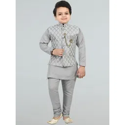 BT DEZINES Boys Regular Raw Silk Mandarin Collar Kurta with Churidar With Waistcoat-picture-21