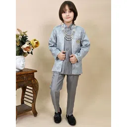 BT DEZINES Boys Sequined Embroidered Silk Mandarin Collar Sherwani Set-picture-39