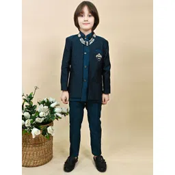 BT DEZINES Boys Zig Zag Embroidered Mandarin Collar Sherwani Set-picture-21