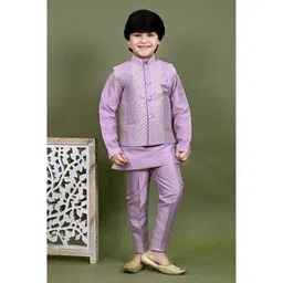 BT DEZINES Cotton Silk Full Sleeves Solid Kurta Pyjama With Threadwork Embroidered Sequins Embellished Jacket Set - Lilac-picture-15