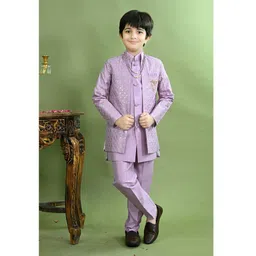 BT DEZINES Silk Blend Woven Solid Sherwani & Pant With Full Sleeves Sequins Embelished Jacket & Necklace Set - Lilac-picture-16