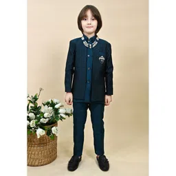 BT DEZINES Silk Woven Solid Sherwani Trouser With Full Sleeves Chevron Embroidered Jacket & Necklace Set - Royal Blue-picture-22