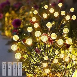 Btag Garden Sun-Powered Light 8 led Swaying Crystal Ball Firefly Flickering Outdoor Waterproof Decorative lamp for Pathway & Home Decor Warm White Auto On/Off,(65cm) (Pack of 4)-picture-31